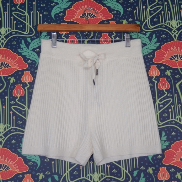 Naked 100% Cashmere Knit Cream Ivory Ribbed Keira Shorts Nwt S - Picture 1 of 5